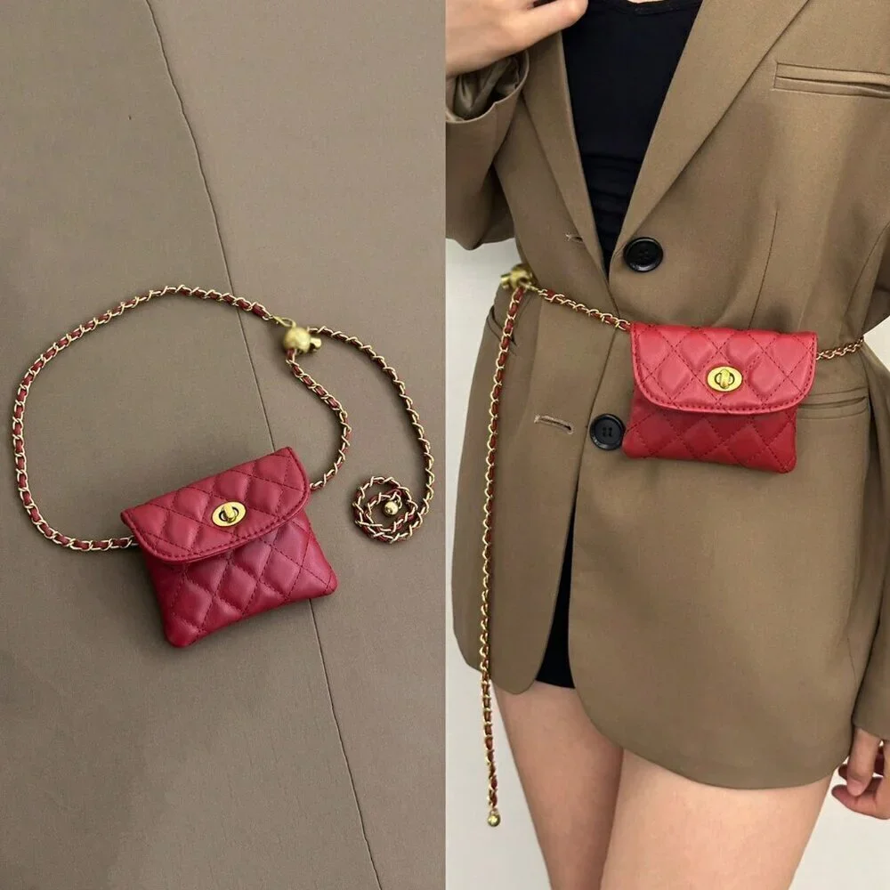 Burgundy Fashionable Women's Faux Diamond Embroidered Chain Mini Shoulder Bag
